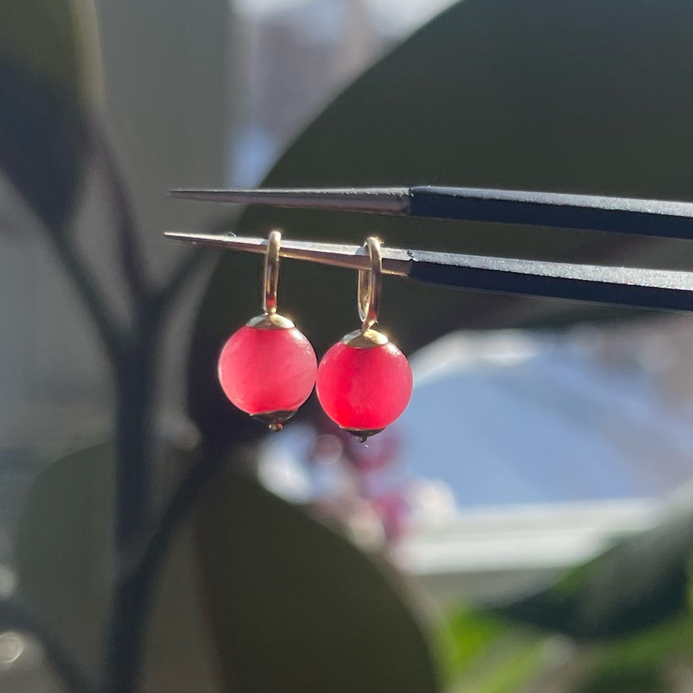 Solid 14k Gold Red Stone Earring Charms!